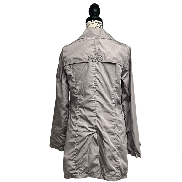 VTG JOUJOU gray Trench Coat Womens Y2k Ruffle Hem Retro 90s Button Up M Outdoor - Picture 4 of 9